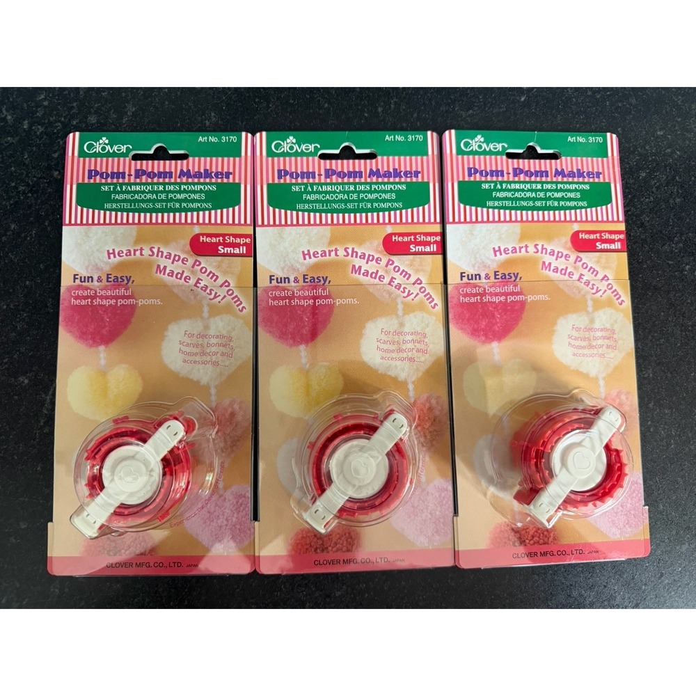 Clover Pom Pom Maker Heart Shape Small Art 3170 Lot‎ of 3 New Sealed